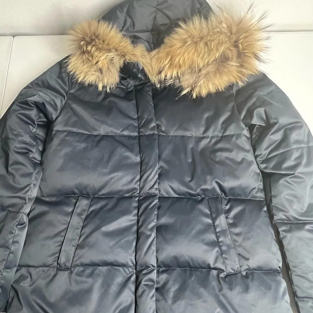 Cyrillus Paris Hooded Puffer Coat Down raccoon fur size 6